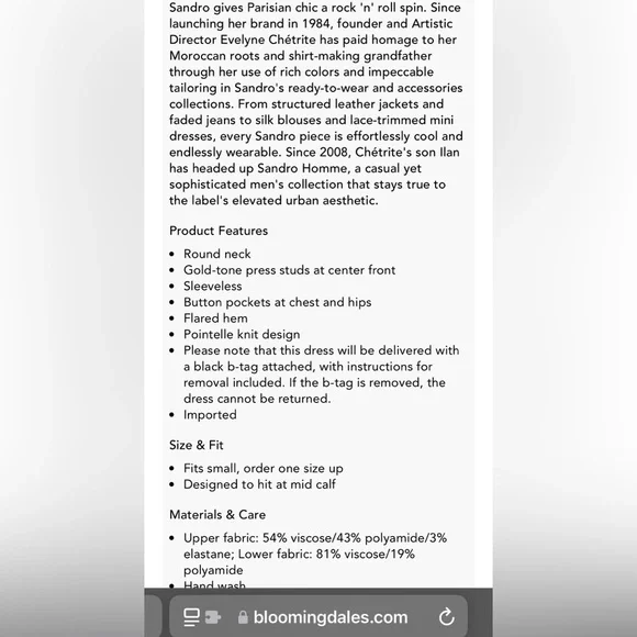 SANDRO Tuileries Sleeveless Pointelle Dress EUC NWOT - Picture 3 of 10